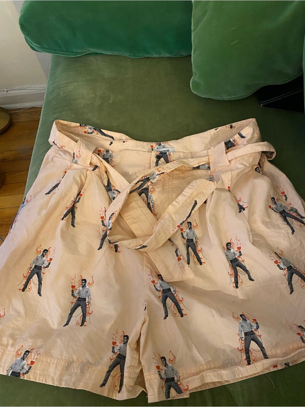 Light Peach Printed Women’s Shorts with Tie Waist